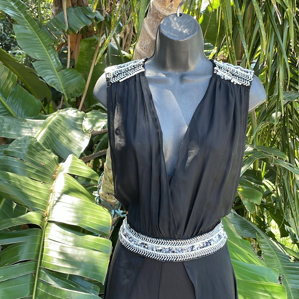 pure silk beaded wide leg jumpsuit - Picture 5 of 13